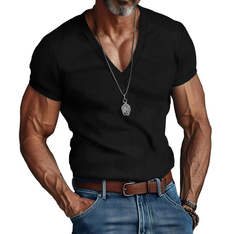 Herren Kurzarm V-Ausschnitt T-Shirt