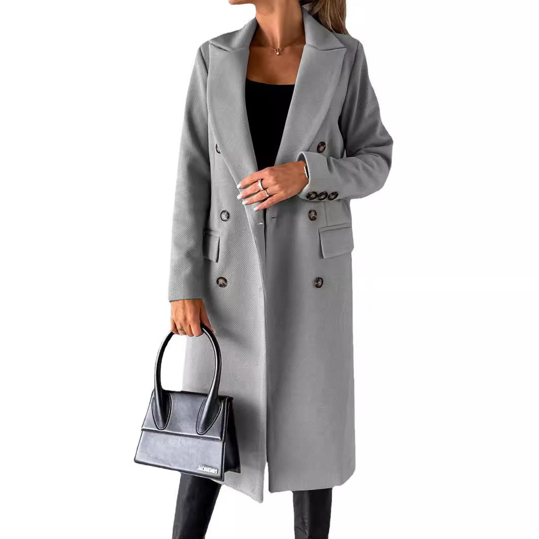 Damen Doppelreihiger Midilanger Wollmantel mit Reverskragen und taillierter Silhouette Shop Nory