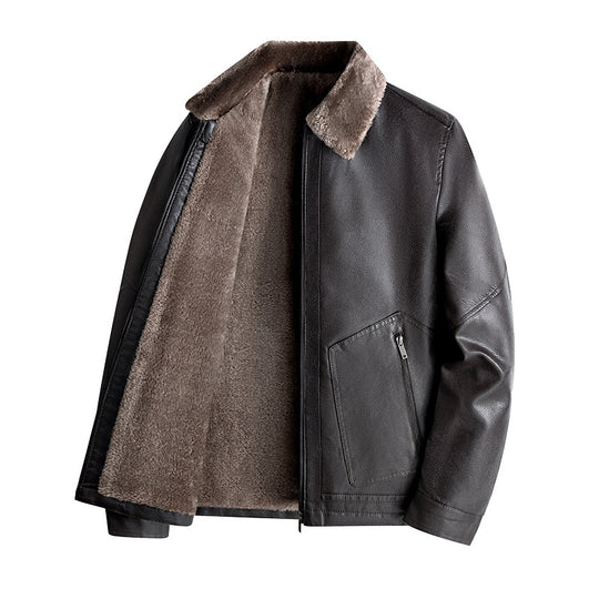 Herren Lässige Kunstlederjacke mit Teddyfutter Shop Nory