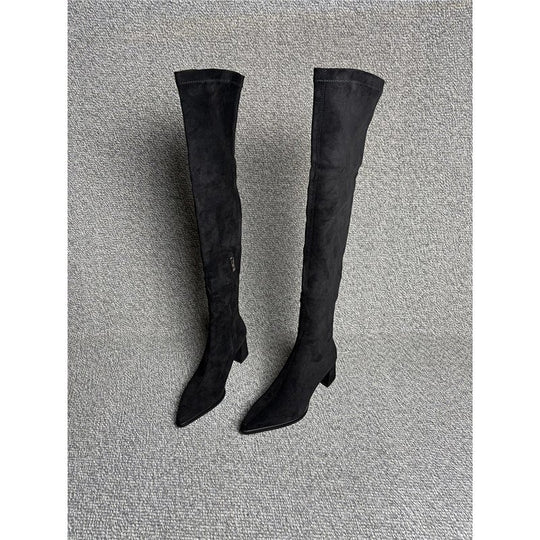 Damen Overknee‑Stiefel mit spitzer Zehenpartie, elastischem Schaft und sculpted Blockabsatz Shop Nory