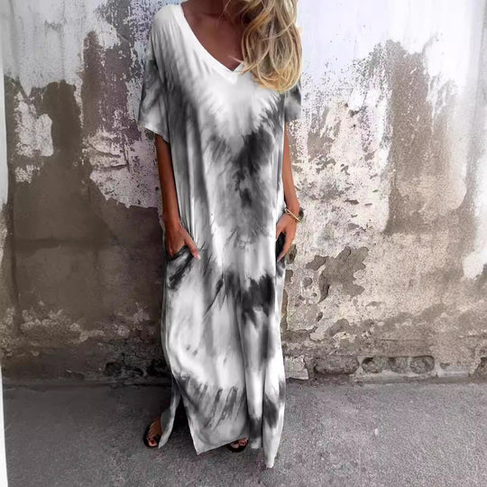 Damen Maxikleid mit lässigem V-Ausschnitt und praktischen Taschen