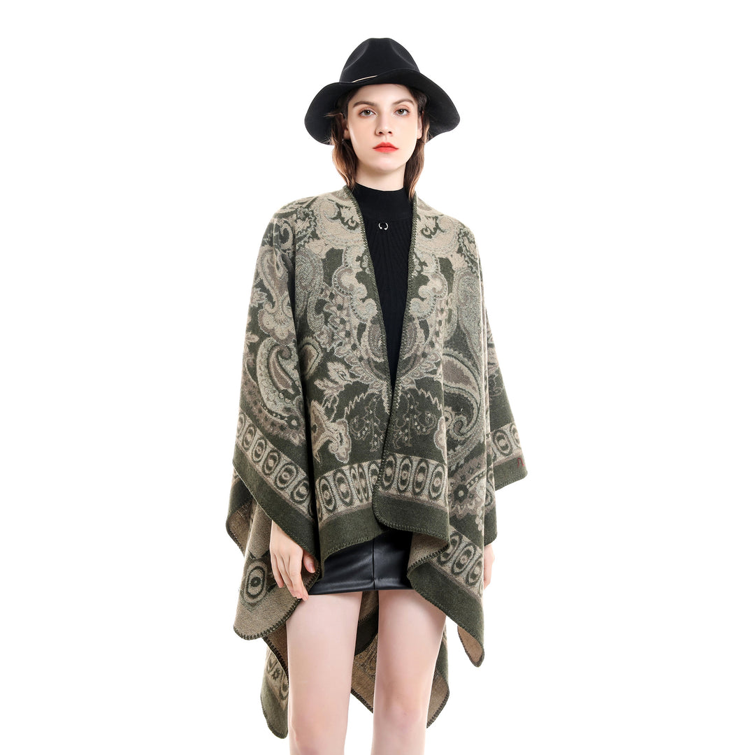 Damen Jacquard-gewebte Oversize-Ruana mit Ornamentik und offenem Kimono-Fall Shop Nory