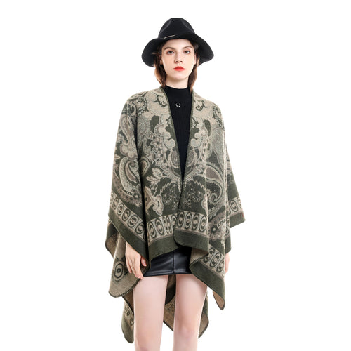 Damen Jacquard-gewebte Oversize-Ruana mit Ornamentik und offenem Kimono-Fall Shop Nory