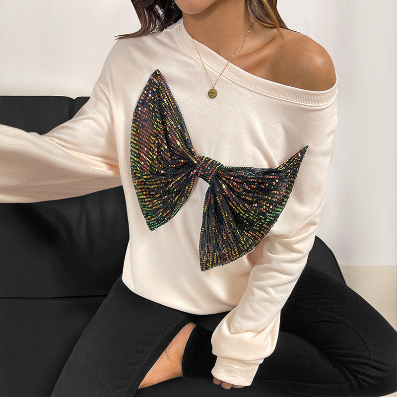 Damen Lässiger Pullover mit funkelndem Schleifenmotiv Shop Nory