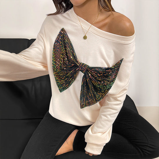Damen Lässiger Pullover mit funkelndem Schleifenmotiv Shop Nory