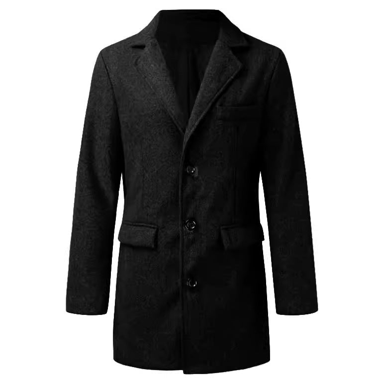 Herren Moderner Longcoat aus Wollmix mit schmalem Revers, Pattentaschen und schlanker Schnitt Shop Nory