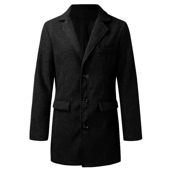 Herren Moderner Longcoat aus Wollmix mit schmalem Revers, Pattentaschen und schlanker Schnitt Shop Nory