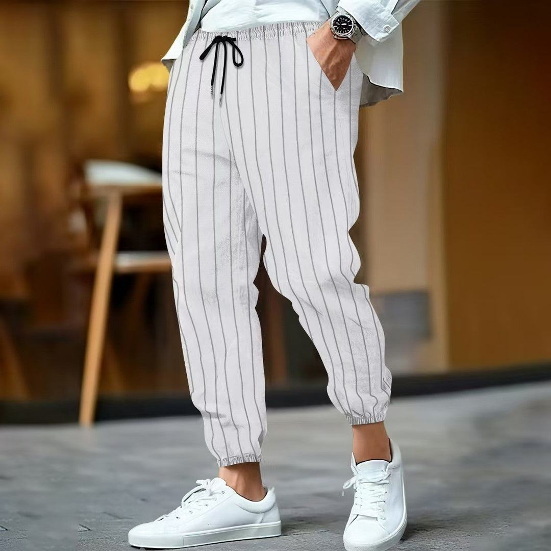 Herren nan gestreifte Leinenoptik Jogginghose mit Tunnelzug elastischem Saum und Eingrifftaschen Shop Nory