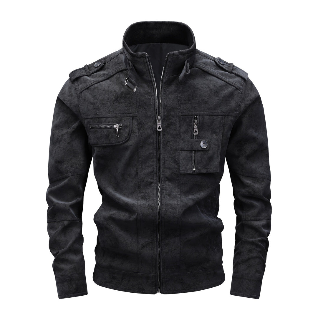 Herren Utility-Fliegerjacke in Wildlederoptik mit Stehkragen, Epauletten und Mehrfach-Taschen Shop Nory