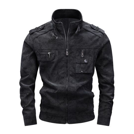 Herren Utility-Fliegerjacke in Wildlederoptik mit Stehkragen, Epauletten und Mehrfach-Taschen Shop Nory