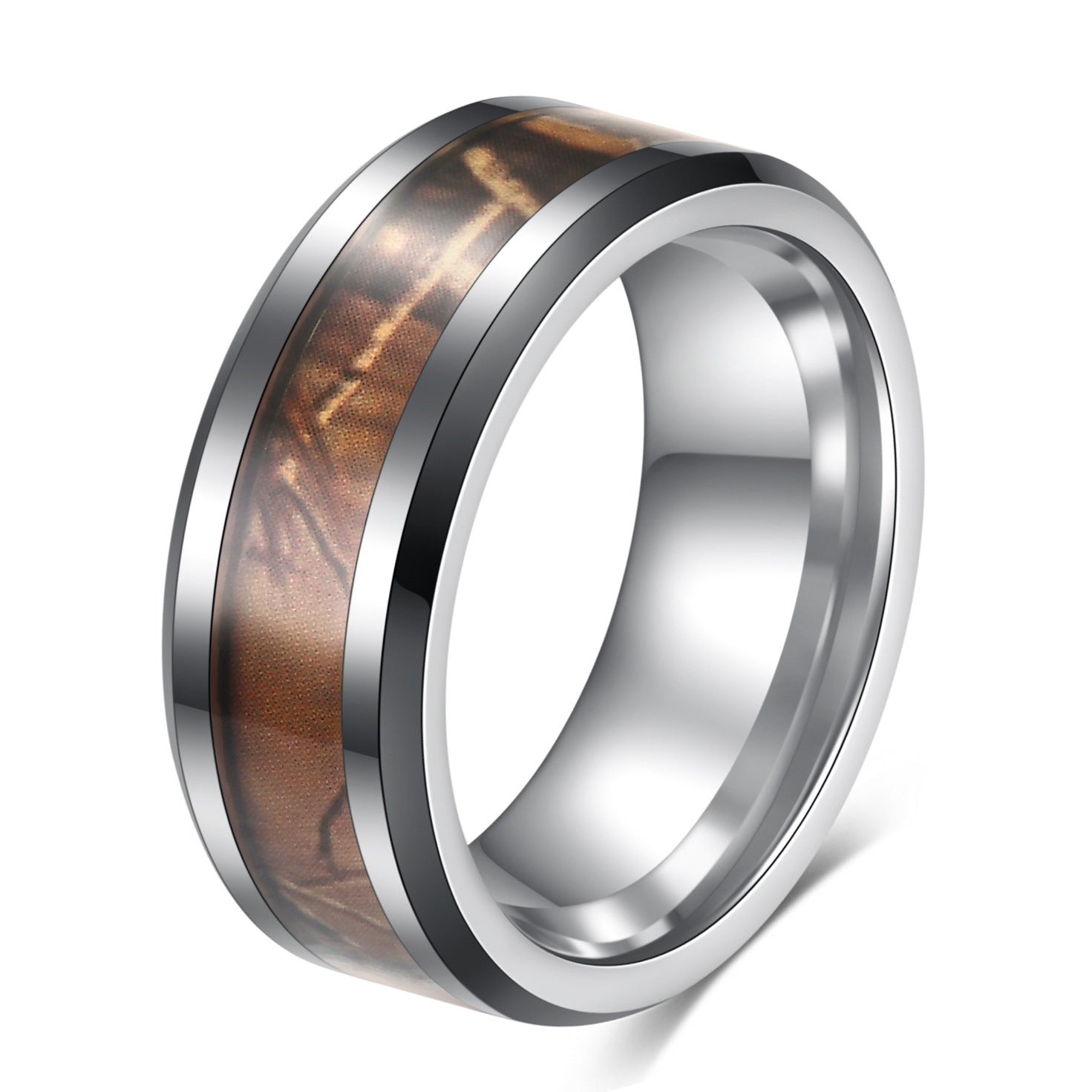 Herren Ring aus hochwertigem Edelstahl mit dekorativem Holz-Inlay Shop Nory