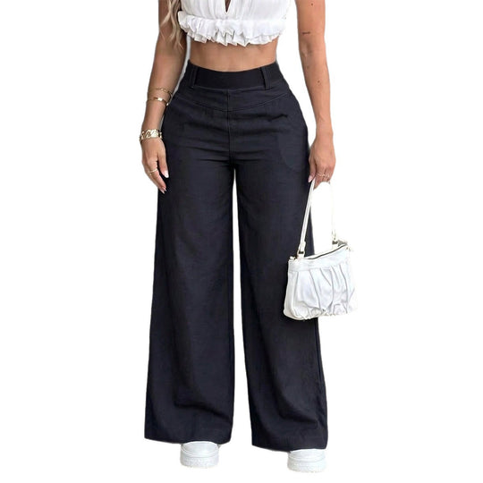 Damen nan hochtaillierte Wide-Leg-Hose mit Elastikbund und seitlichen Eingrifftaschen Shop Nory