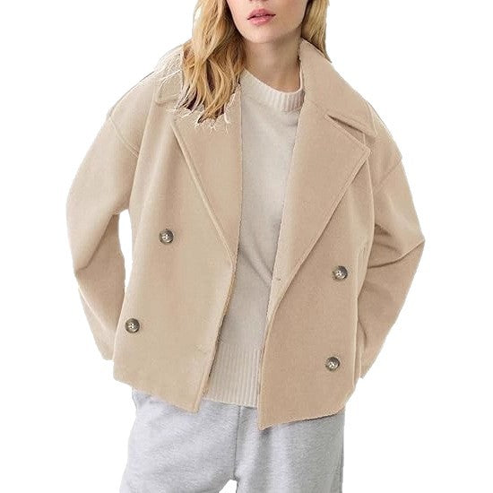 Damen nan kurz geschnittener Zweireiher Wollmix-Peacoat mit überbreitem Revers und kastiger Silhouette Shop Nory