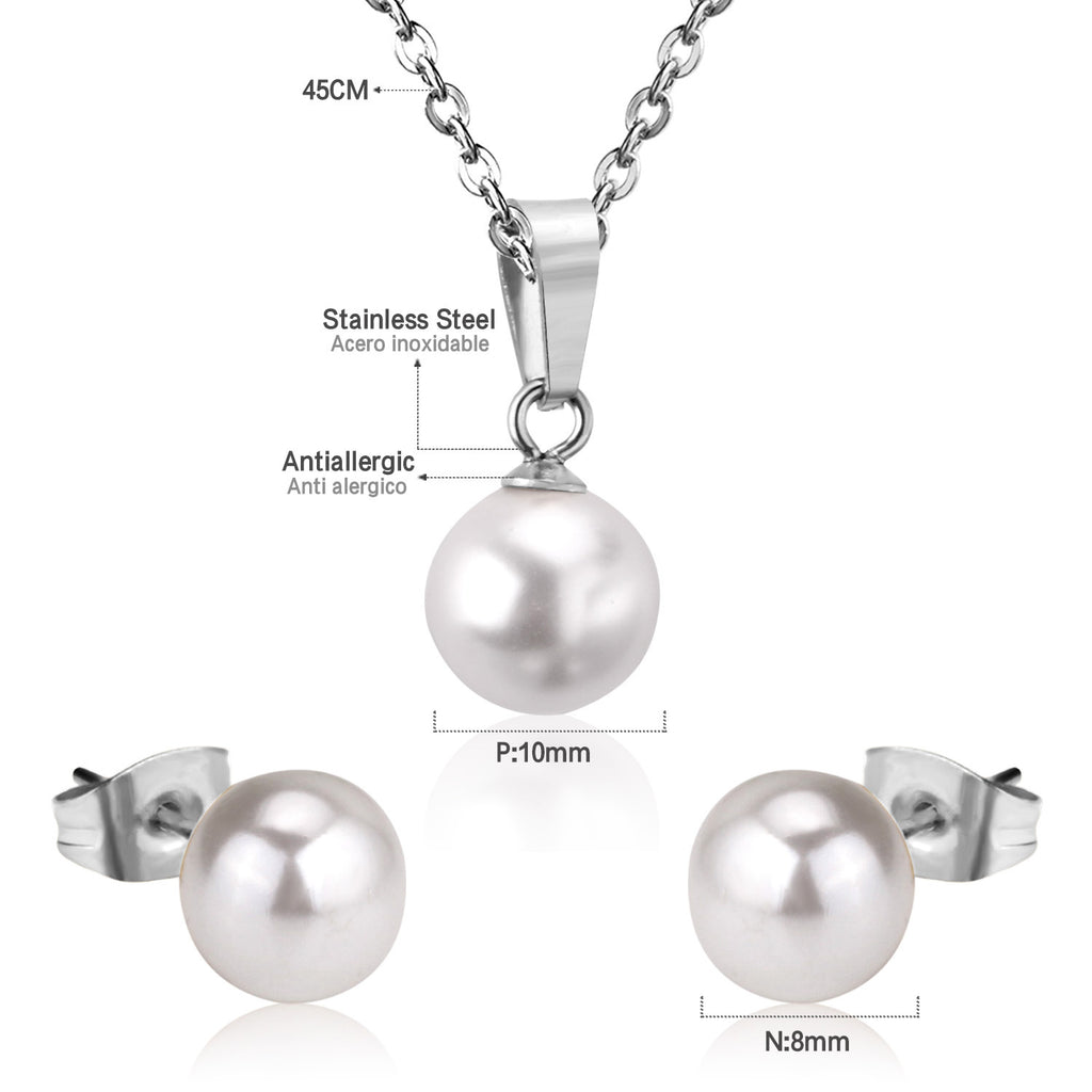 Damen Schmuckset mit Edelstahlkette und Perlenanhänger Shop Nory