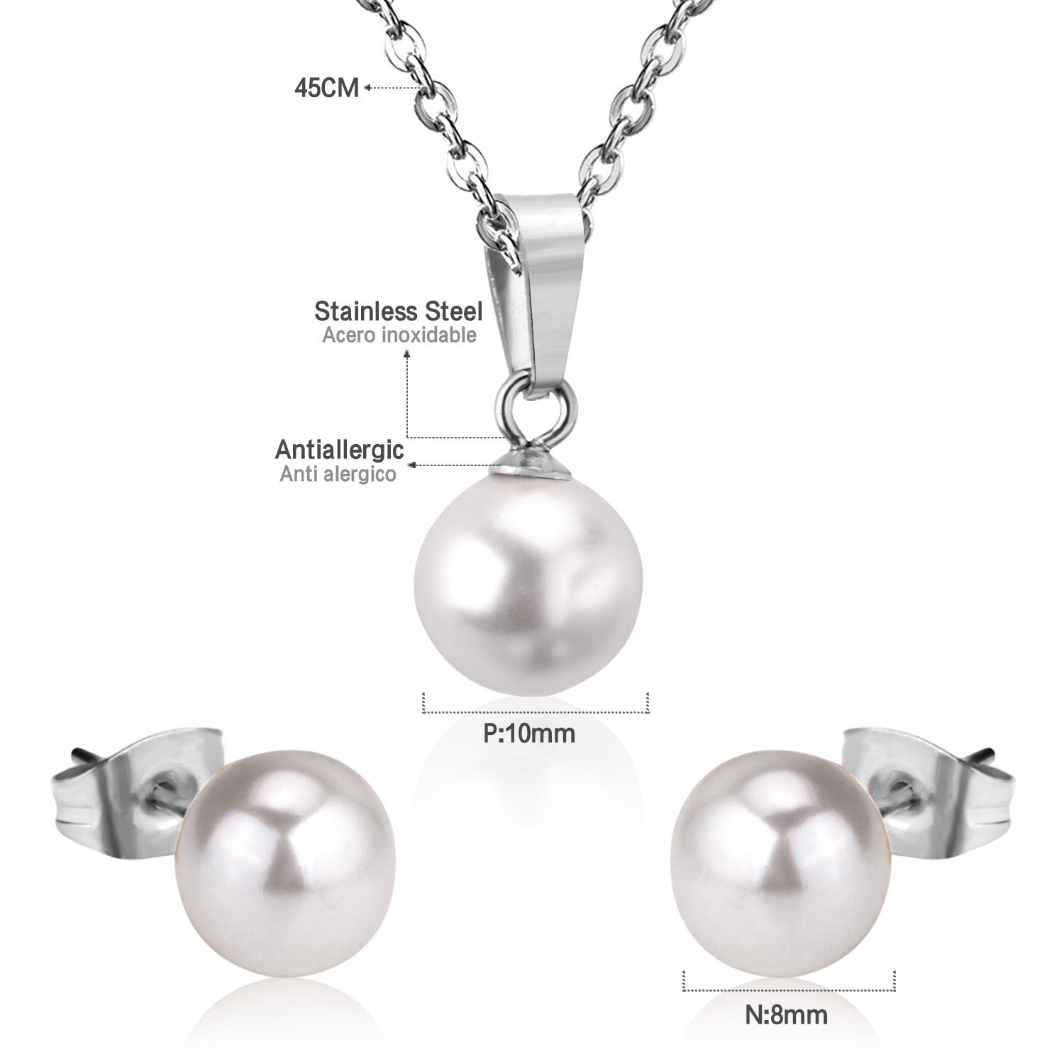 Damen Schmuckset mit Edelstahlkette und Perlenanhänger Shop Nory