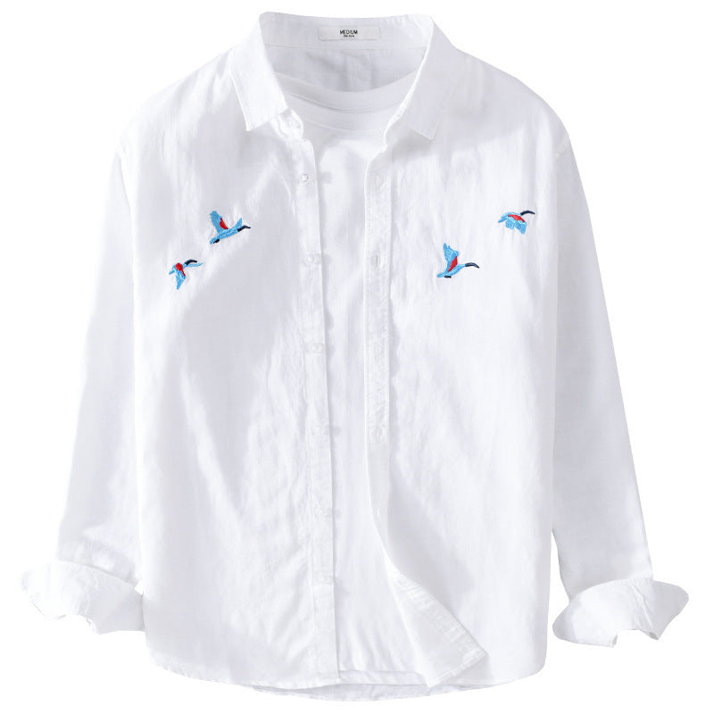 Herren Leichtes Leinenhemd mit feiner Vogelstickerei und Relaxed Fit Shop Nory