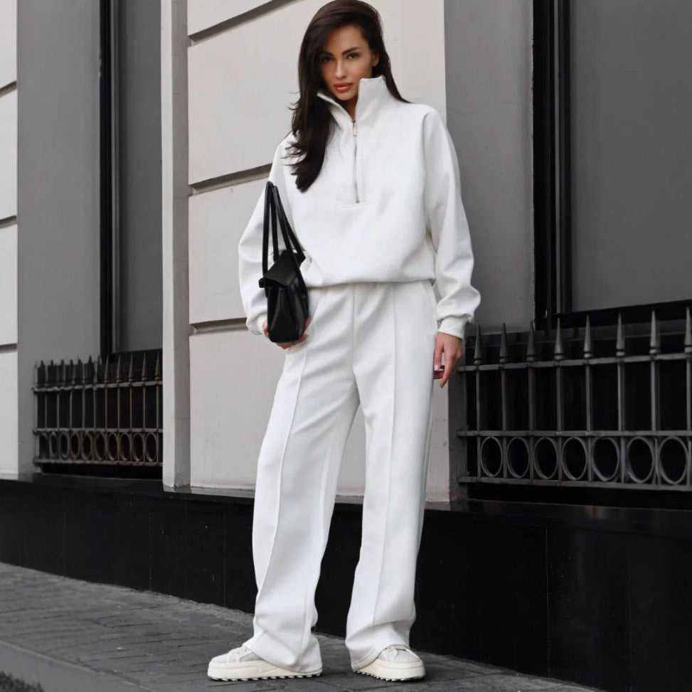 Damen Oversize-Halbreißverschluss-Sweatshirt mit weit geschnittener hochgeschnittener Palazzo-Hose Shop Nory