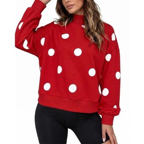 Damen Locker geschnittenes Sweatshirt mit Stehkragen und großen Punkten Shop Nory