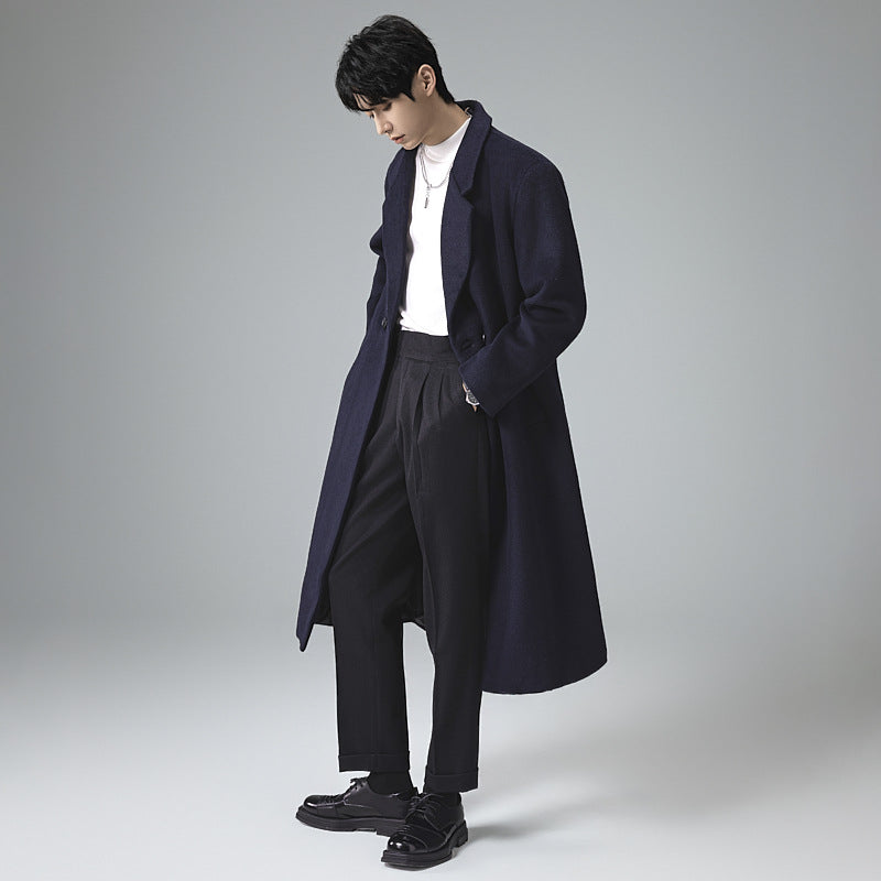 Herren Eleganter langer Wollmix-Mantel mit fallendem Schalkragen und cleanem Einreiher Shop Nory