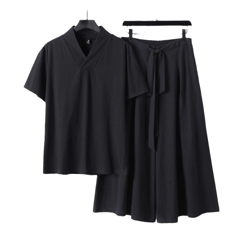 Damen Leichtes Loungewear-Set mit V-Ausschnitt-Shirt und weit schwingendem Midirock mit Kordelzug Shop Nory