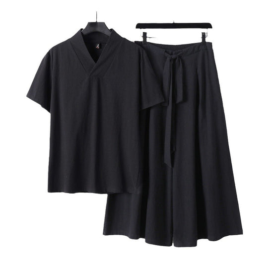 Damen Leichtes Loungewear-Set mit V-Ausschnitt-Shirt und weit schwingendem Midirock mit Kordelzug Shop Nory
