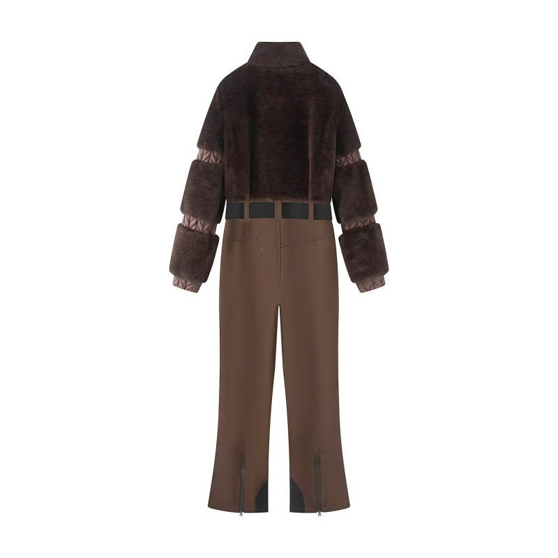 Damen Winterlicher Utility-Overall mit Teddyjacke, hohem Bund und Gurt Shop Nory