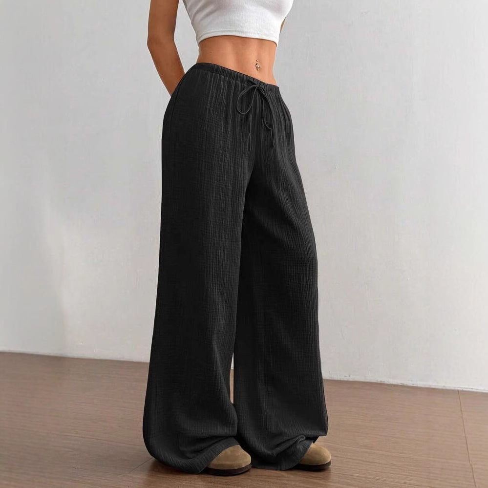 Damen weite Leinenoptik-Loungehose mit hohem Gummibund, Kordelzug & Crinkle-Struktur Shop Nory