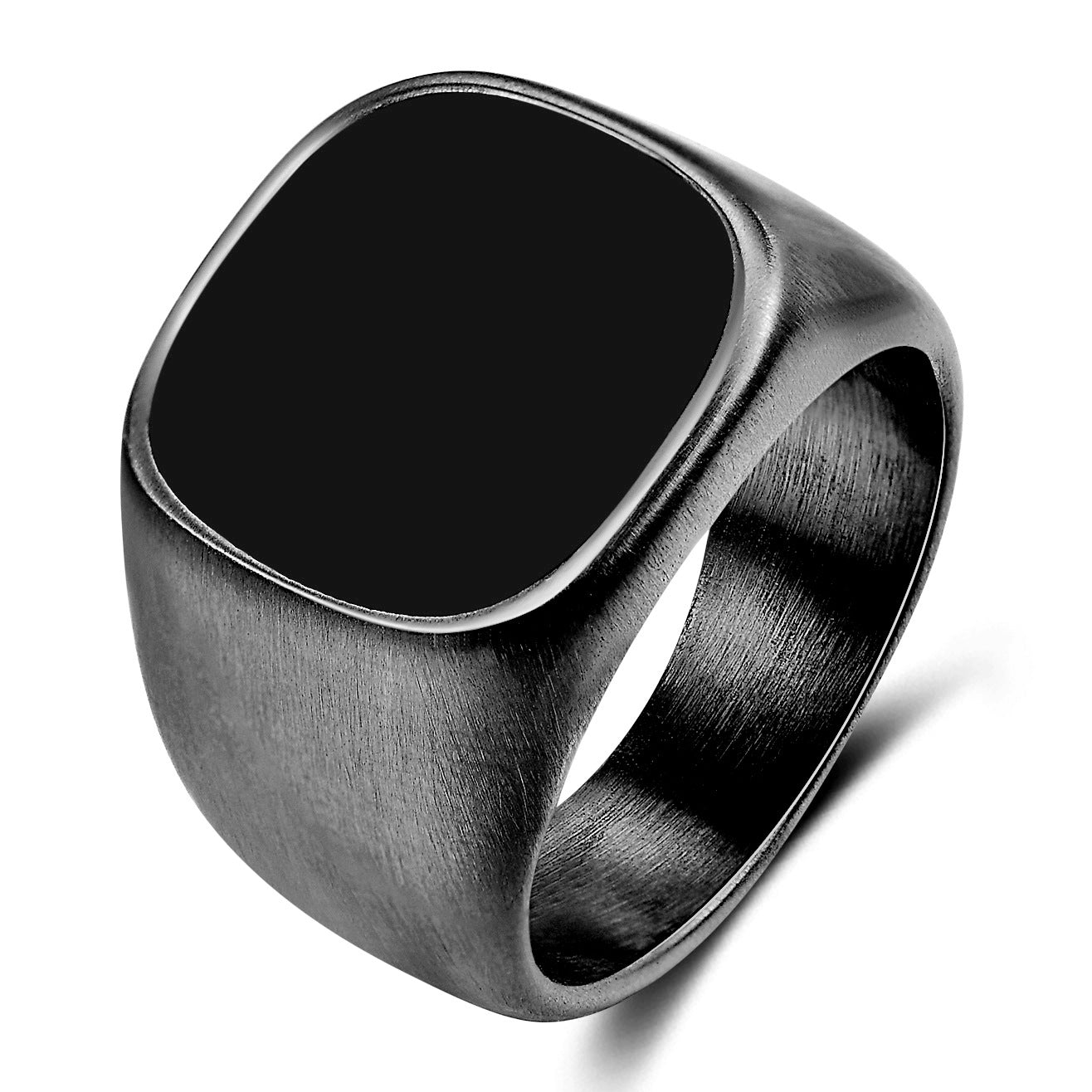 Herren Ring mit quadratischem Onyx-Einsatz und modernem, gebürstetem Design Shop Nory