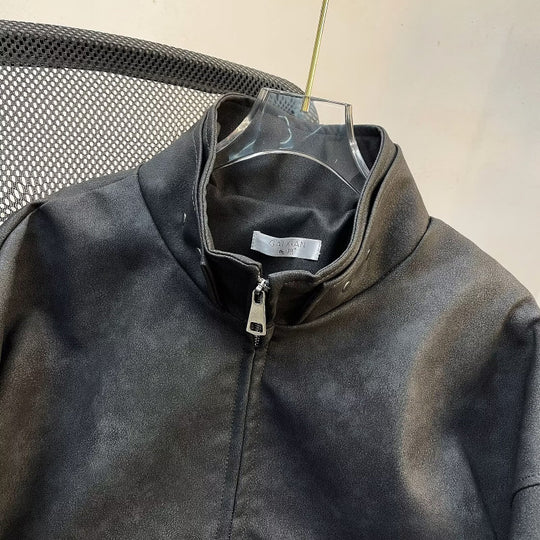 Herren kurze Stehkragenjacke aus Veloursleder-Imitat mit durchgehendem Reißverschluss Shop Nory