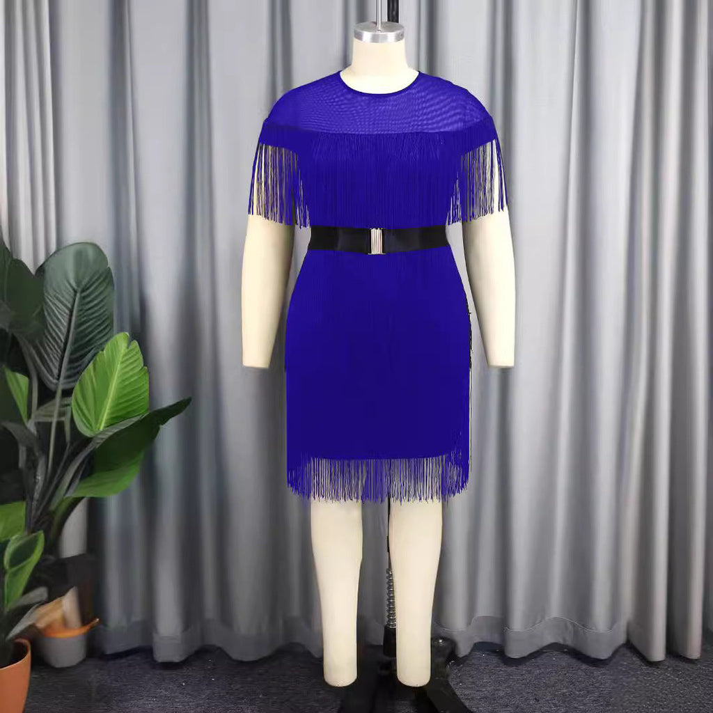 Damen Fransen Kleid mit elegantem Taillengürtel
