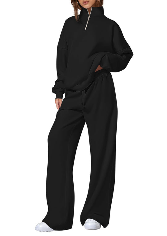 Damen nan oversized Jogginganzug mit Stehkragen halbem Reißverschluss und weitem Bein Shop Nory