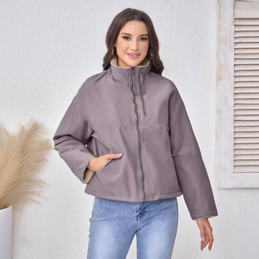 Damen Leichte gefütterte Übergangsjacke mit Stehkragen und Teddyfutter Shop Nory