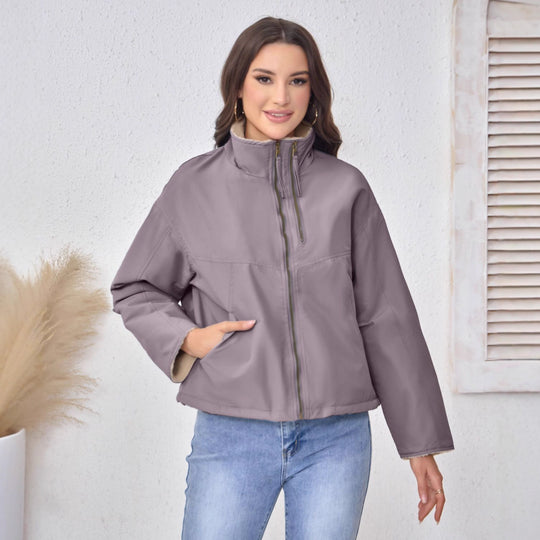 Damen Leichte gefütterte Übergangsjacke mit Stehkragen und Teddyfutter Shop Nory