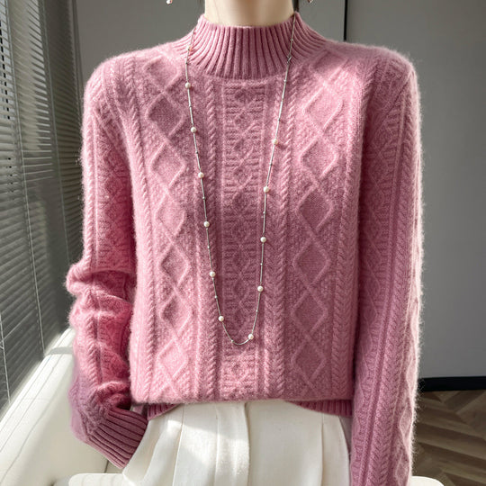 Damen Kuscheliger Mohair‑Optik Mockneckpullover mit Rautenzopfstruktur und kastiger Silhouette Shop Nory