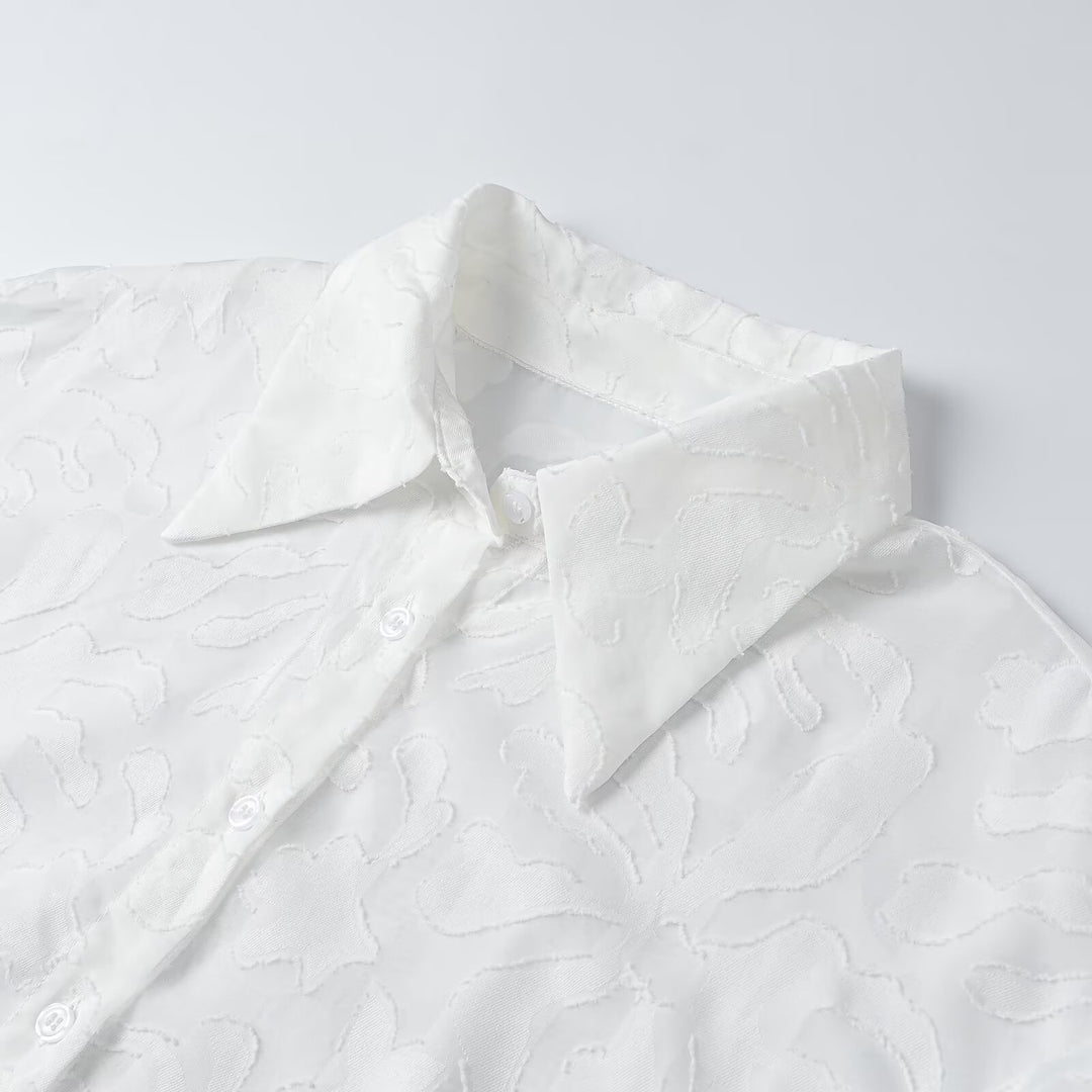 Damen Transparente Organza-Bluse mit weitem Schnitt, Volumenärmeln und Hemdkragen Shop Nory