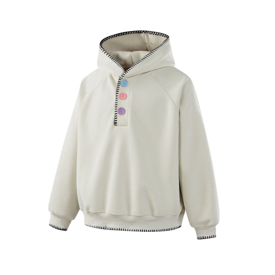 Damen Kapuzenpullover mit halber Knopfleiste, dekorativer Sattelnaht und Oversize-Schnitt Shop Nory