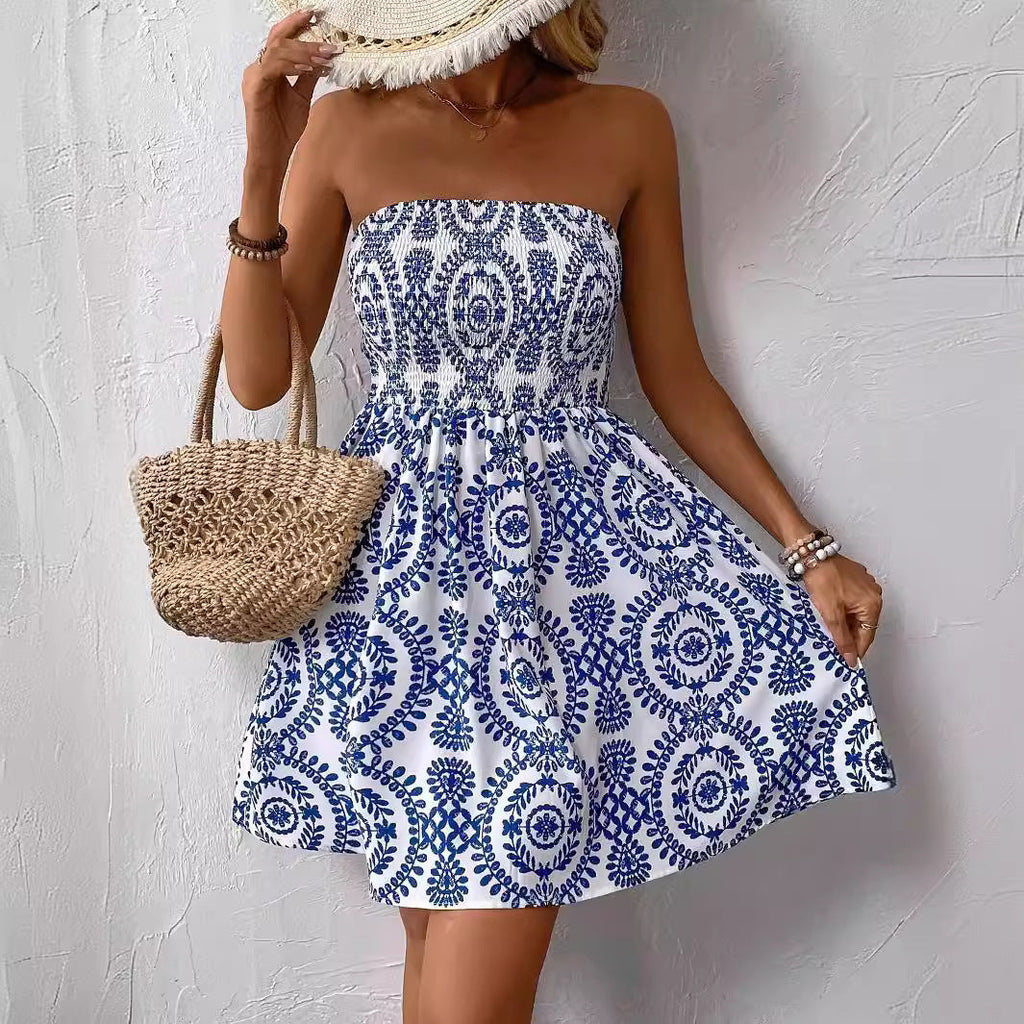 Damen Strapless Sommerkleid mit floralem Muster