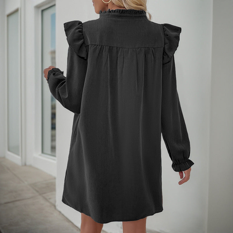 Damen Rüschen-A-Linien Kleid mit geraffter Brust und V-Ausschnitt Shop Nory
