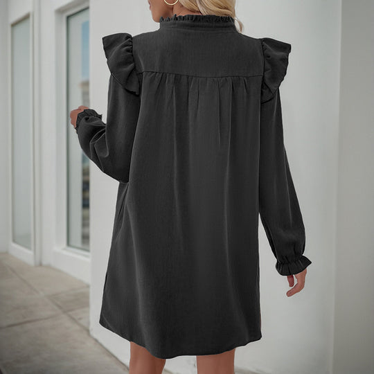 Damen Rüschen-A-Linien Kleid mit geraffter Brust und V-Ausschnitt Shop Nory