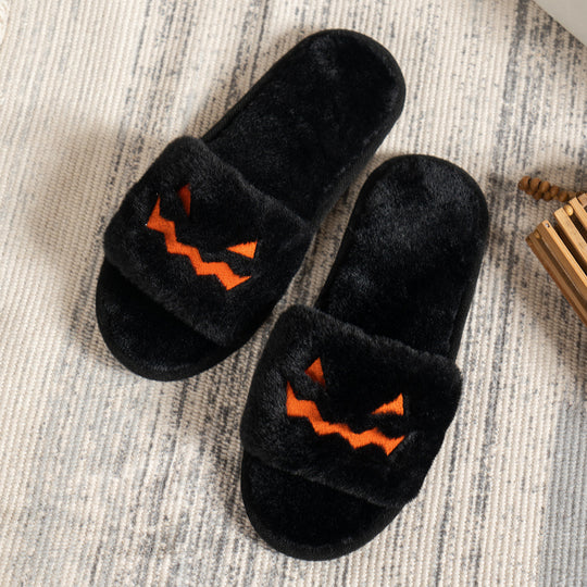 Damen Flauschige Hausslipper mit gesticktem Kürbisgesicht und rutschfester Sohle Shop Nory