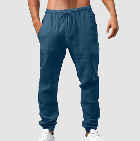 Herren entspannt-sportliche Leinenfreizeithose mit Kordelbund, elastischen Knöchelabschlüssen und seitlichen Nahttaschen Shop Nory