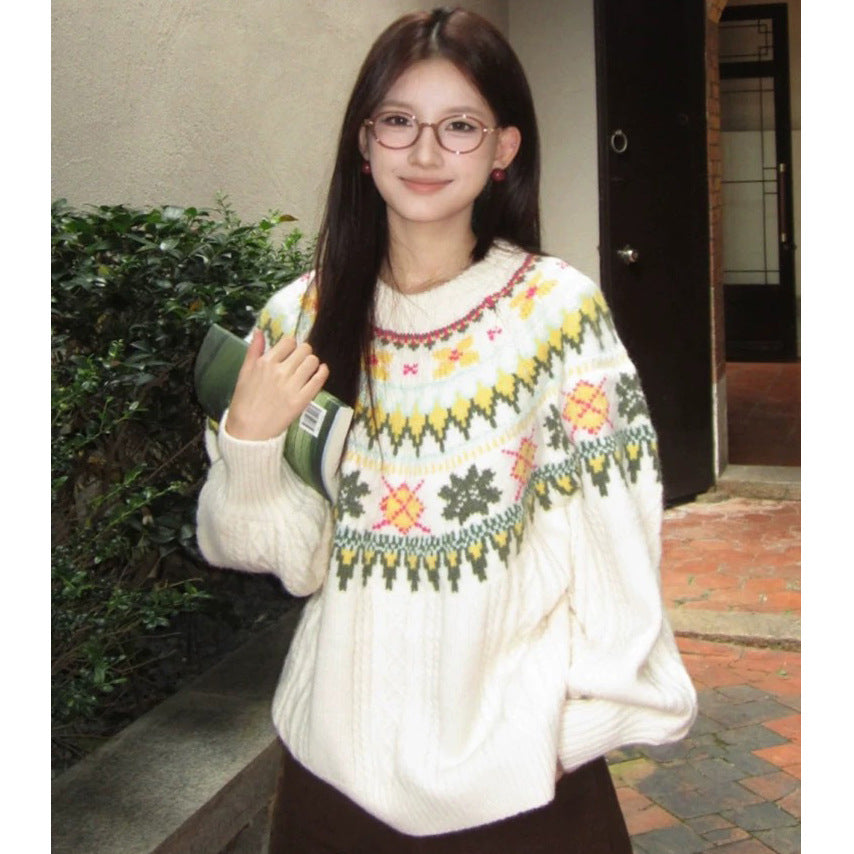 Damen Modischer Grobstrickpullover mit Norweger-Muster Shop Nory