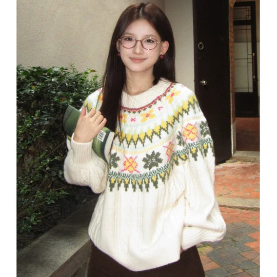 Damen Modischer Grobstrickpullover mit Norweger-Muster Shop Nory