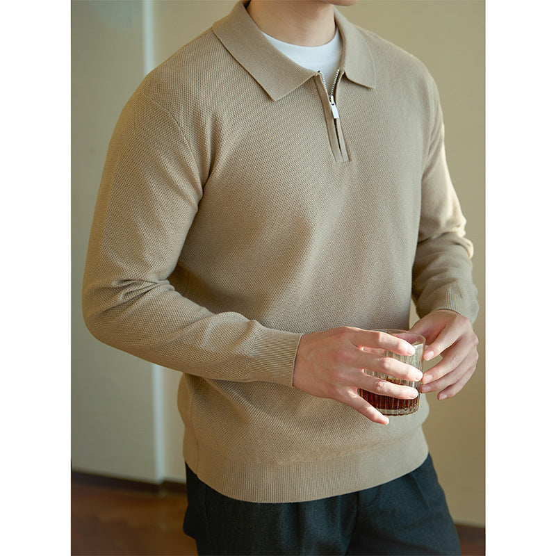 Herren Feinstrick-Halbzippullover mit Polokragen und strukturierter Masche Shop Nory