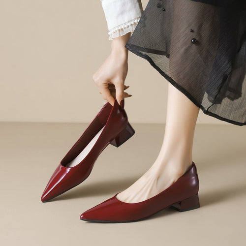 Damen elegante Ballerinas mit spitzem Zehenbereich und komfortablem Blockabsatz