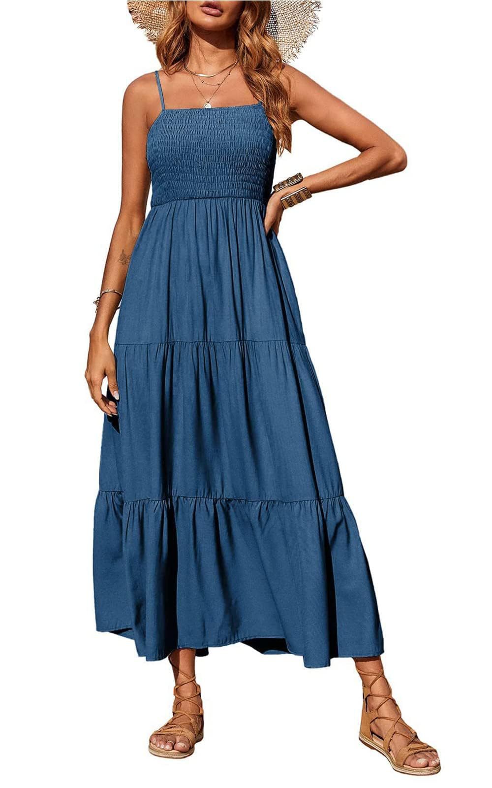 Damen Maxikleid mit verstellbaren Trägern und Rüschen