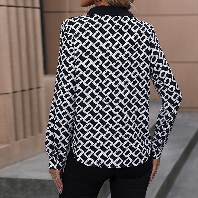 Damen Gemusterte Chiffon-Bluse mit Krawatten-Detail und geometrischem Print Shop Nory