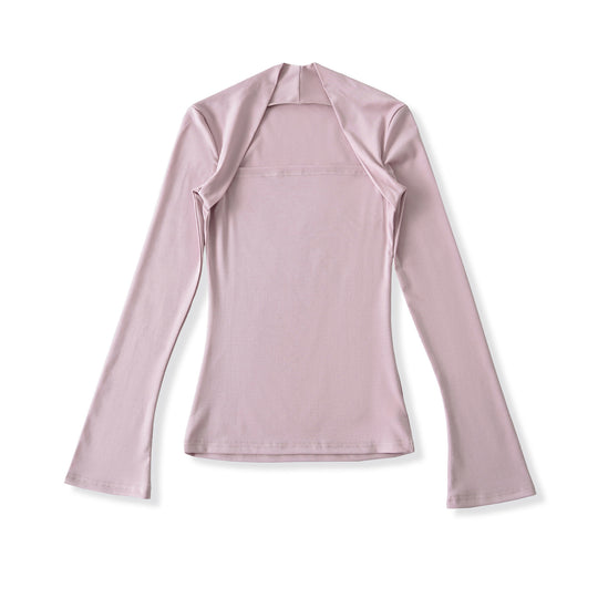 Damen Figurbetontes Langarm-Top mit weitem Schalkragen und Trompetenärmeln Shop Nory