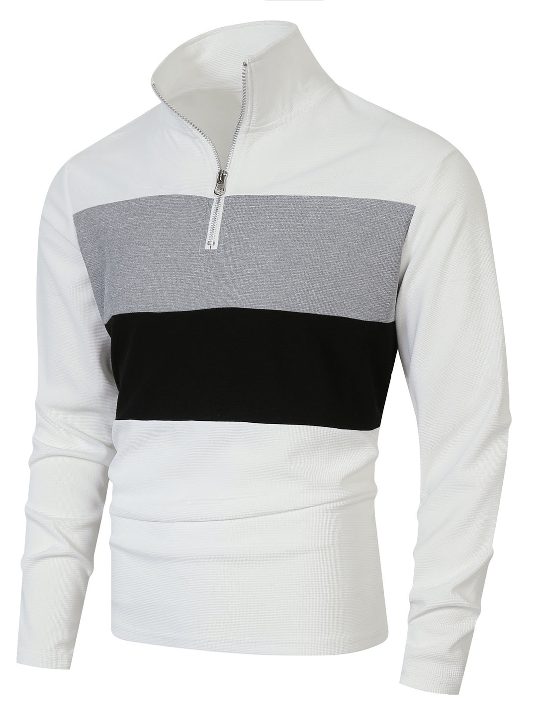 Herren Halbzip-Pullover mit Stehkragen, breitem Blockstreifen und fein gerippter Struktur Shop Nory
