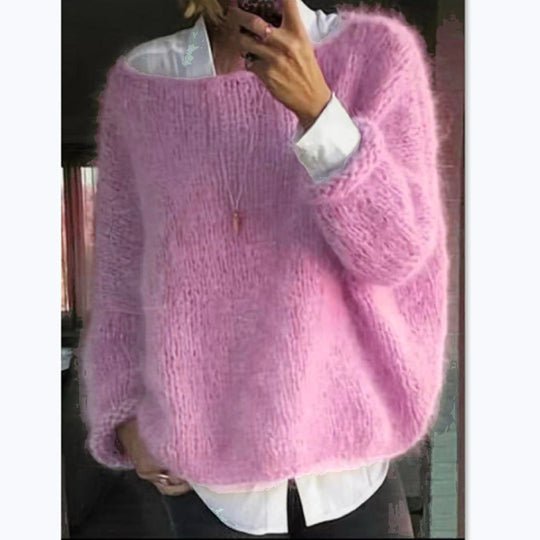 Damen Kuscheliger Oversized Pullover mit U-Boot-Ausschnitt